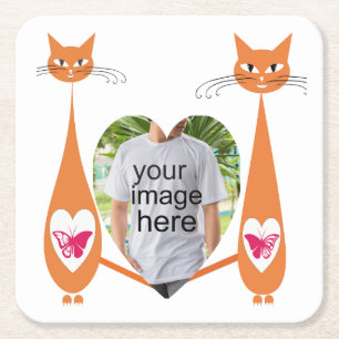 Porta-copo De Papel Quadrado Coração de Amor de Cat Editável - Design de texto
