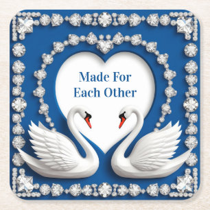 Porta-copo De Papel Quadrado Coração de Cisne Romântico Casamento de Diamante