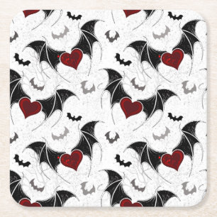 Porta-copo De Papel Quadrado Coração de Halloween com asas de morcegos pretos