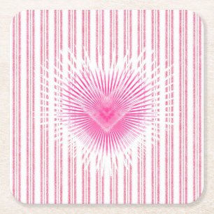 Porta-copo De Papel Quadrado Coração de São Valentim Starburst em Listra Rosa S
