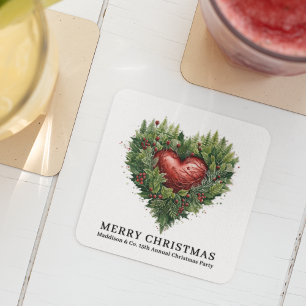 Porta-copo De Papel Quadrado Coração Evergreen Festivo