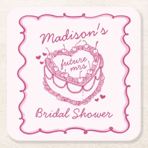 Porta-copo De Papel Quadrado Coração Retro Rosa Coquette Bolo de Cereja Chá de 