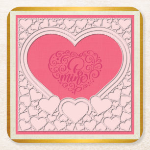 Porta-copo De Papel Quadrado Coração Rosa Elegante Feliz Dia dos Namorados Eleg