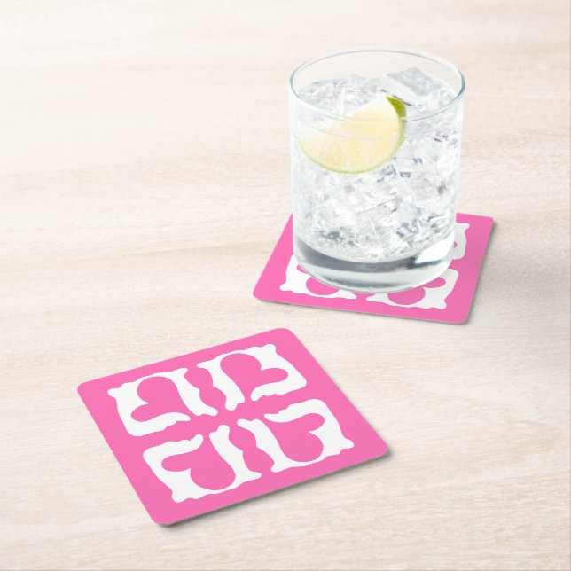 Porta-copo De Papel Quadrado Corações Brancos e Rosa Bublegum (Insitu)