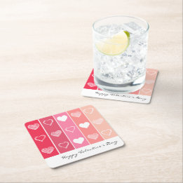 Porta-copo De Papel Quadrado Corações brancos modernos, Namorados vermelho e ro