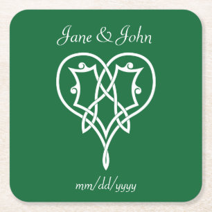 Porta-copo De Papel Quadrado Corações Celtas em Folha Verde Porta copos