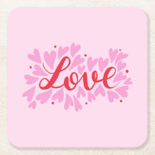 Porta-copo De Papel Quadrado Corações de amor - rosa e vermelho