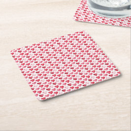Porta-copo De Papel Quadrado Corações de Aquarela Vermelhos e Rosados para o Di