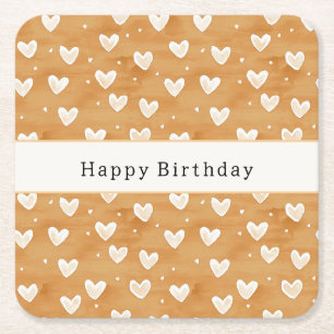Porta-copo De Papel Quadrado Corações de Caramelo Aniversário