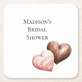 Porta-copo De Papel Quadrado Corações de Morango com Chocolate Romântico Chá de