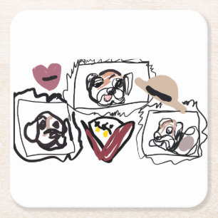 Porta-copo De Papel Quadrado Corações de pug