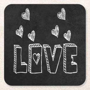 Porta-copo De Papel Quadrado Corações Preto e Branco Quadro Negro de Amor - Cas