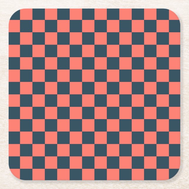 Porta-copo De Papel Quadrado Coral and navy checkerboard pattern (Frente)