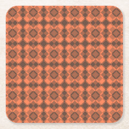 Porta-copo De Papel Quadrado Coral Brown Checker Argyle Pattern