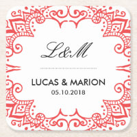Coral Red Floral Swirl Curl Deco Festa de casament
