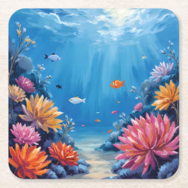 Porta-copo De Papel Quadrado Coral Reef Under the Sea Ocean Painting