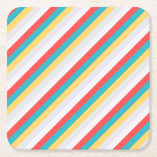 Porta-copo De Papel Quadrado Coral Turquesa Amarelo - Stripes