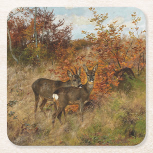 Porta-copo De Papel Quadrado Corça com Folhas de Outono Antiga Vida Selvagem