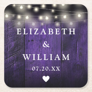 Porta-copo De Papel Quadrado Corda Roxa Luzes Rústicas Casamento de Boho de Mad