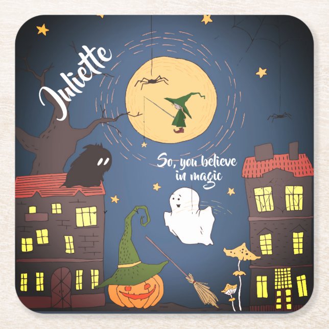 Porta-copo De Papel Quadrado Cores de Água do Halloween Cutis Personalizadas (Frente)