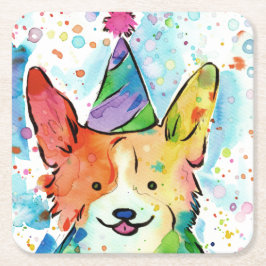 Porta-copo De Papel Quadrado Corgi Birthday Party