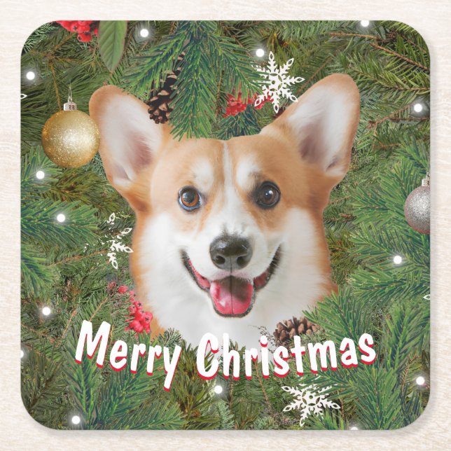 Porta-copo De Papel Quadrado Corgi Christmas (Frente)
