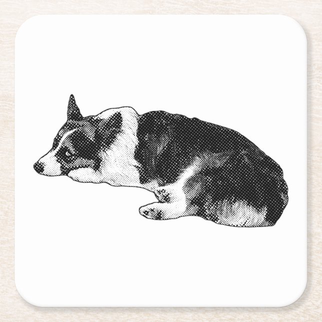 Porta-copo De Papel Quadrado Corgi com Foco Claro (Frente)