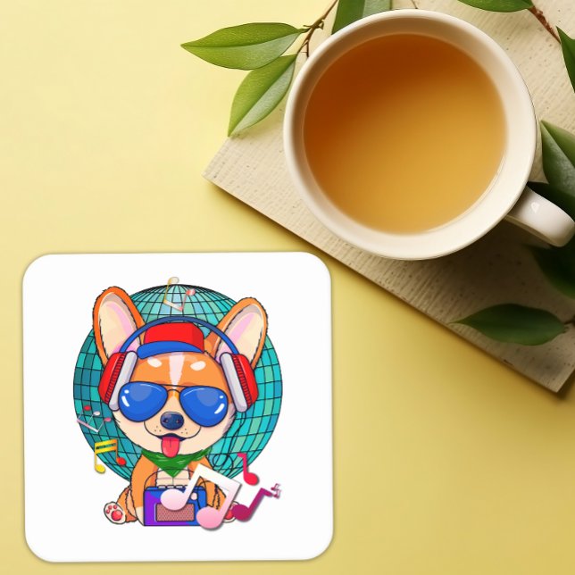 Porta-copo De Papel Quadrado Corgi Kawaii Cute dançante (Dancing Corgi Paper Coaster)