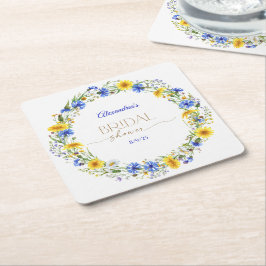 Porta-copo De Papel Quadrado Coroa de flores silvestres azul amarelo lavanda