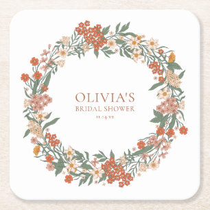 Porta-copo De Papel Quadrado Coroa de Flores Silvestres de Terracota para Chá d