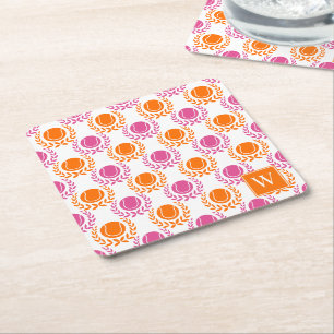 Porta-copo De Papel Quadrado Coroa de Louro de Tênis Preppy - Rosa e Laranja