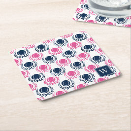 Porta-copo De Papel Quadrado Coroa de Louros de Tênis Preppy - Azul Marinho e R