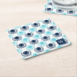 Porta-copo De Papel Quadrado Coroa de Louros de Tênis Preppy - Azul Marinho e T