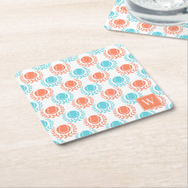 Porta-copo De Papel Quadrado Coroa de Louros de Tênis Preppy - Coral e Turquesa