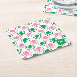 Porta-copo De Papel Quadrado Coroa de Louros de Tênis Preppy - Rosa e Verde