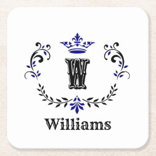 Porta-copo De Papel Quadrado Coroa de Monograma 'W' Personalizado