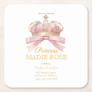 Porta-copo De Papel Quadrado Coroa de Princesa Rosa Conto de Fadas Aniversário