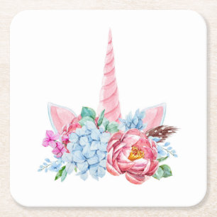 Porta-copo De Papel Quadrado Coroa Floral Unicorn