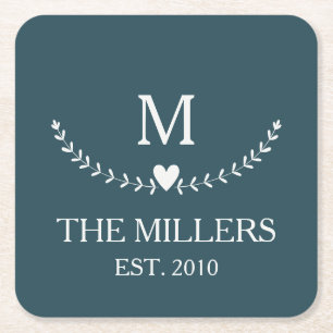 Porta-copo De Papel Quadrado Coroa herbácea elegante com decoração cardíaca