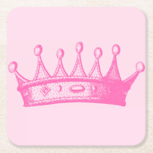 Porta-copo De Papel Quadrado Coroa princesa magenta em fundo rosa