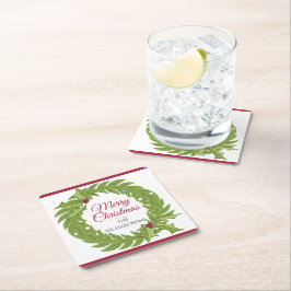 Porta-copo De Papel Quadrado Coroa Verde Moderna Feliz Natal Personalizado