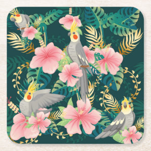 Porta-copo De Papel Quadrado Corpo de Papagaio Cockatiel Cute