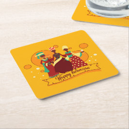 Porta-copo De Papel Quadrado Correspondência Feliz Kwanzaa 3 Mulheres Amarelo