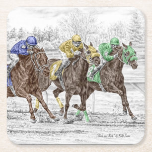 Porta-copo De Papel Quadrado Corrida de Três Cavalos - Pescoço e Pescoço
