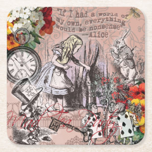 Porta-copo De Papel Quadrado Cortina de nonsense da Alice no país das maravilha
