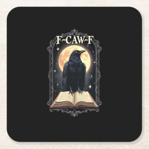 Porta-copo De Papel Quadrado Corvo F-Caw-F Engraçado Dia das Bruxas Corvo Lua