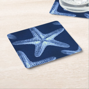 Porta-copo De Papel Quadrado costa chic Beach — peixe-estrela azul-marinho