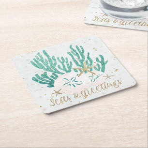 Porta-copo De Papel Quadrado Costeira SAAS e saudações Glitter Starfish