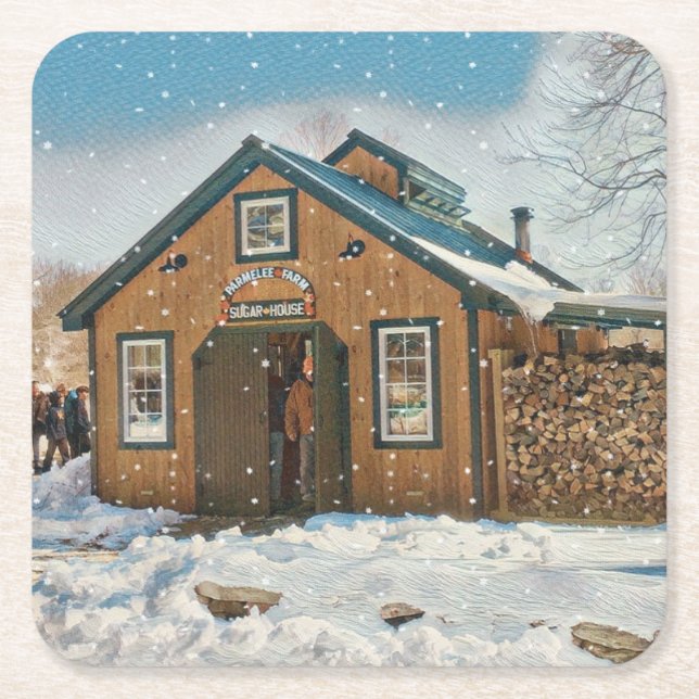 Porta-copo De Papel Quadrado Country Maple Sugar House (Frente)