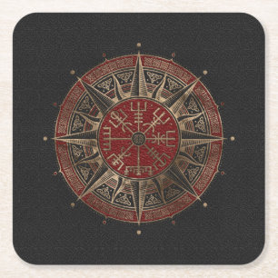 Porta-copo De Papel Quadrado Couro preto e vermelho compasso de Vegvisir - de